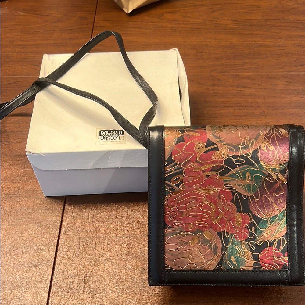 NEW Roberto Vascon Black and Multicolor Crossbody Bag